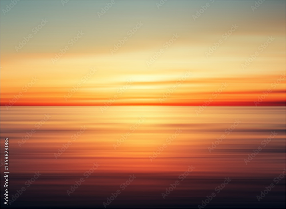 Fototapeta premium Vibrant Sunset on Calm Ocean Horizon Displaying Blurred Color Gradient Background Illustration.