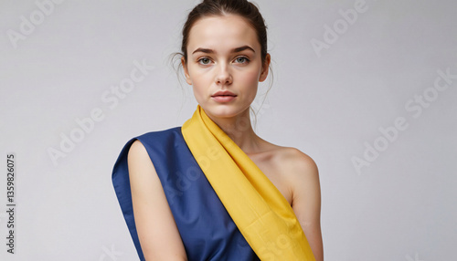 Ukrainian Woman Posing with Ukrainian Flag