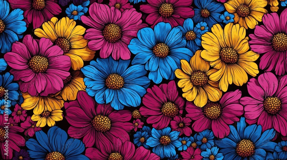Vibrant colorful flower pattern background design Vibrant colorful flower pattern background design