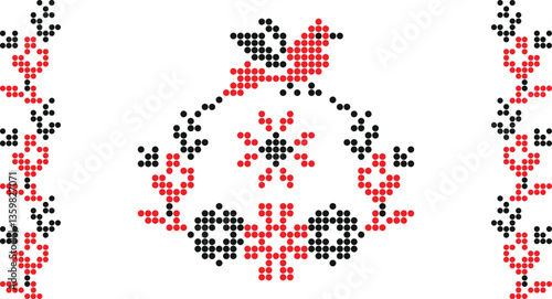 Traditional southern Ukraine embroidery art pattern, ethnic botanic and birds ornament vyshyvanka