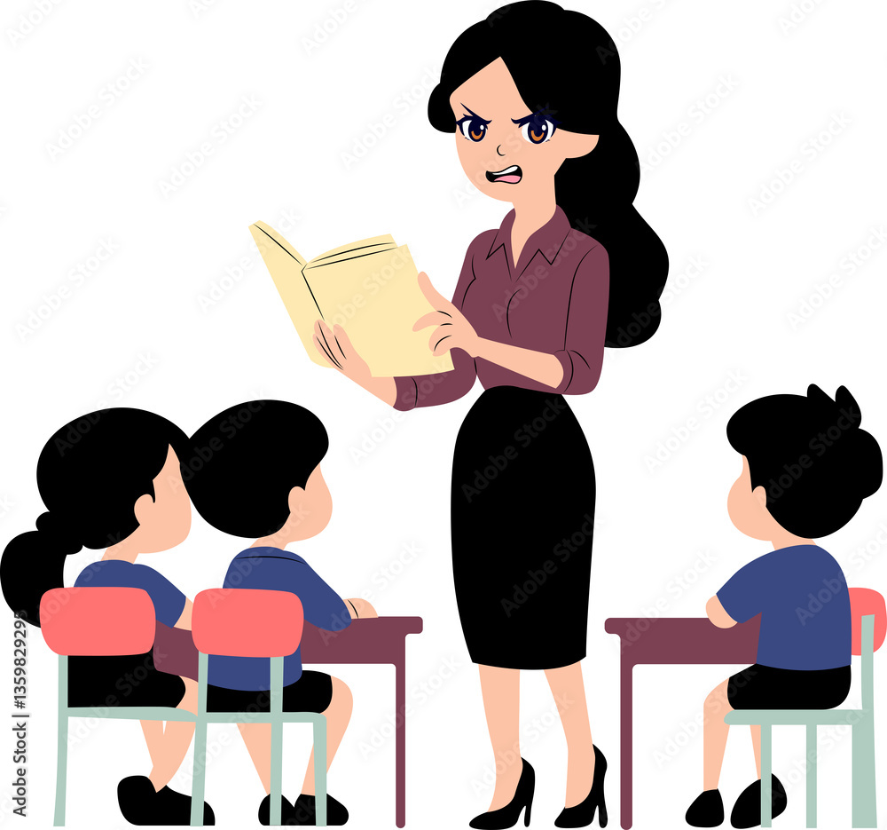 Teacher teaching at school with a workbook Teacher teaching at school with a workbook