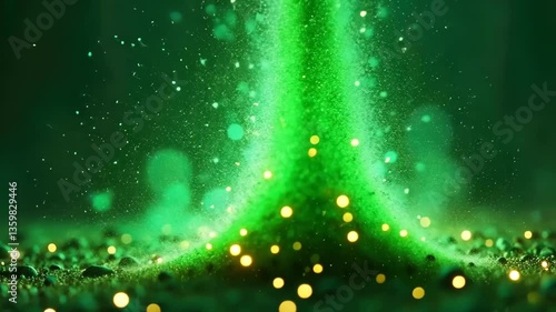Emerald Green Dust and Glitter Exploding Upward in Slow Motion