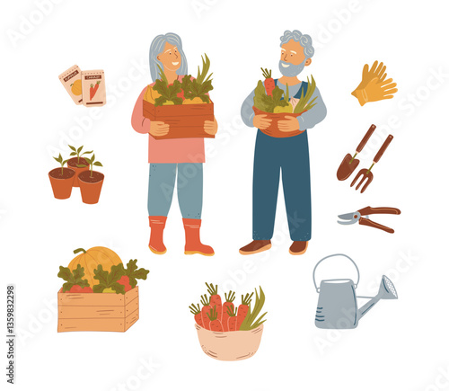Senior Cultivators Vector Clip Art Set