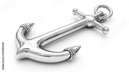 Silver anchor, nautical jewelry, white background, studio shot, website design