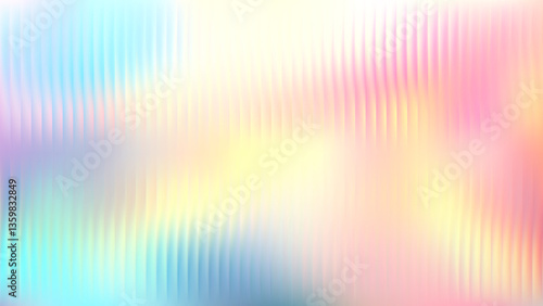 Ribbed glass panel background. Corrugated metal texture with abstract gradient. Iridescent light reflection on pattern across acrylic wall. Holographic surface modern with diamond color on stripes