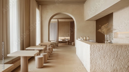 Wallpaper Mural Serene interior featuring a minimalist restaurant with natural tones and textures Torontodigital.ca