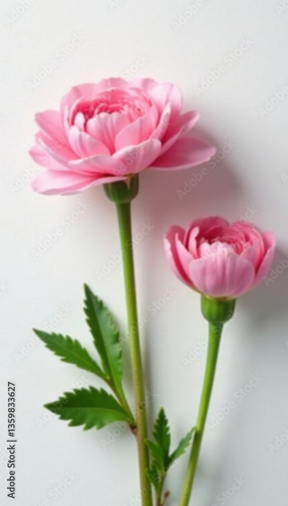 Fototapeta premium Delicate pink ranunculus flowers on a white background, soft focus, ranunculus
