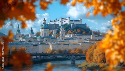 Wallpaper Mural A beautiful city skyline with castle during fall season Torontodigital.ca