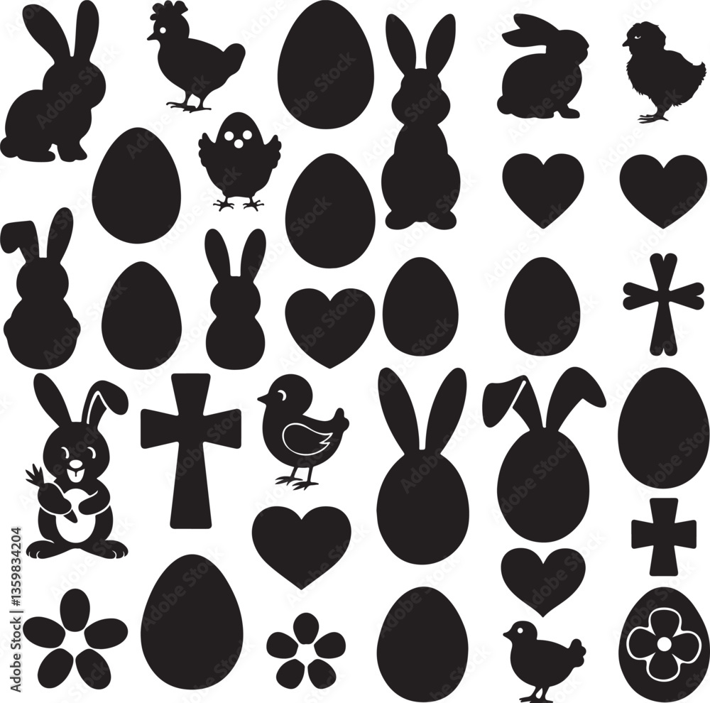 Fototapeta premium SET VECTOR VARIOUS EASTER EGGS SILHOUETTES