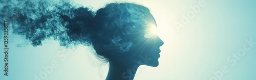 Surreal representation of a glowing woman with wisps of smoke in a dreamlike setting