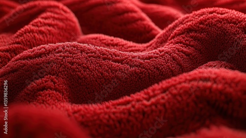 Red plush fabric texture background, close-up