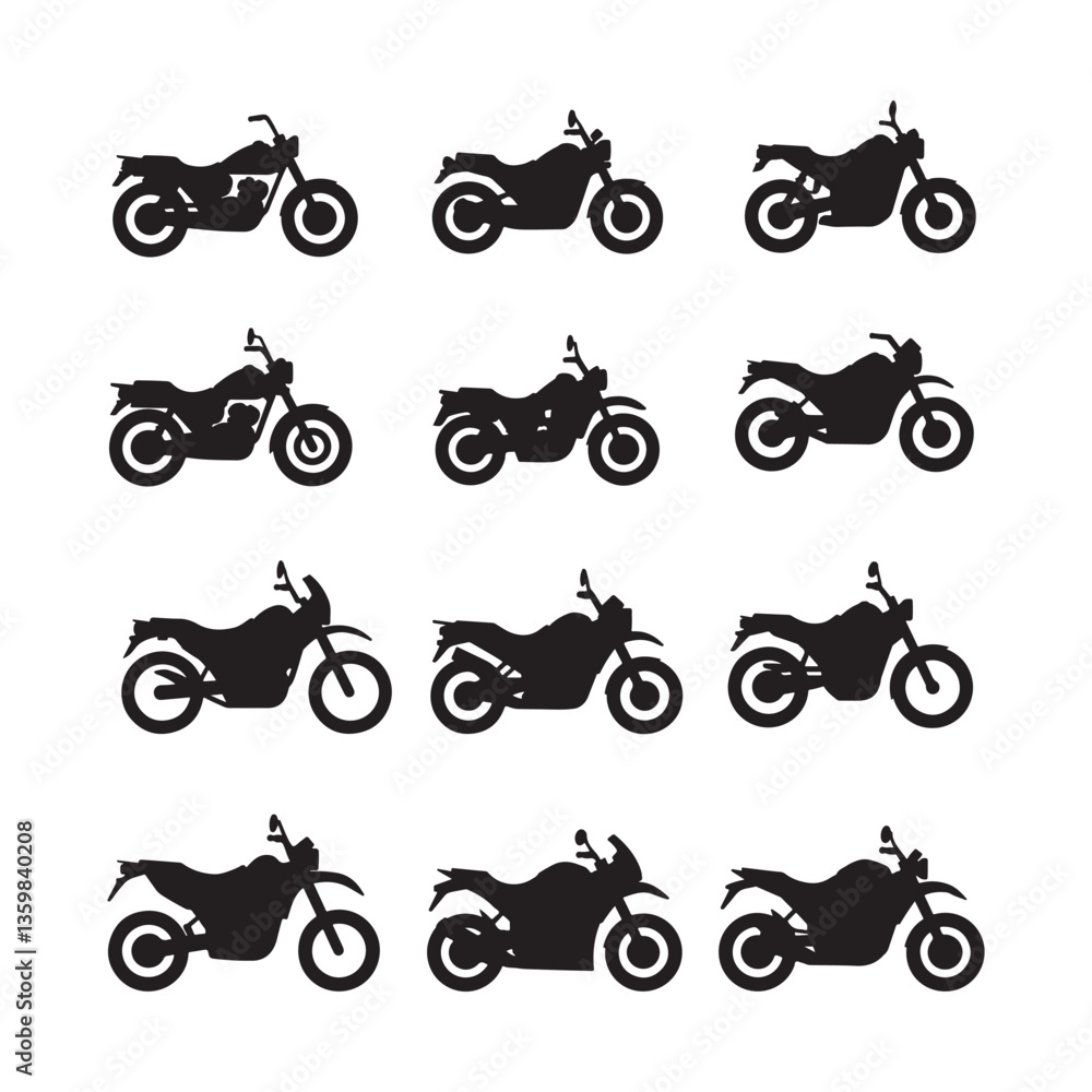 Obraz premium motorcycle bike icons set silhouette vector design illustrations