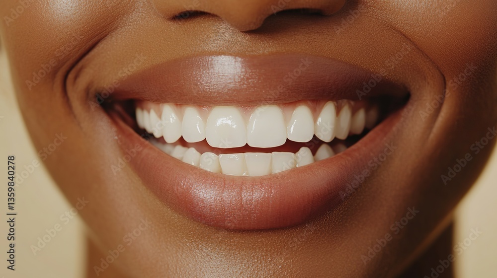 Fototapeta premium Close-up of a young woman smiling with her white and healthy teeth