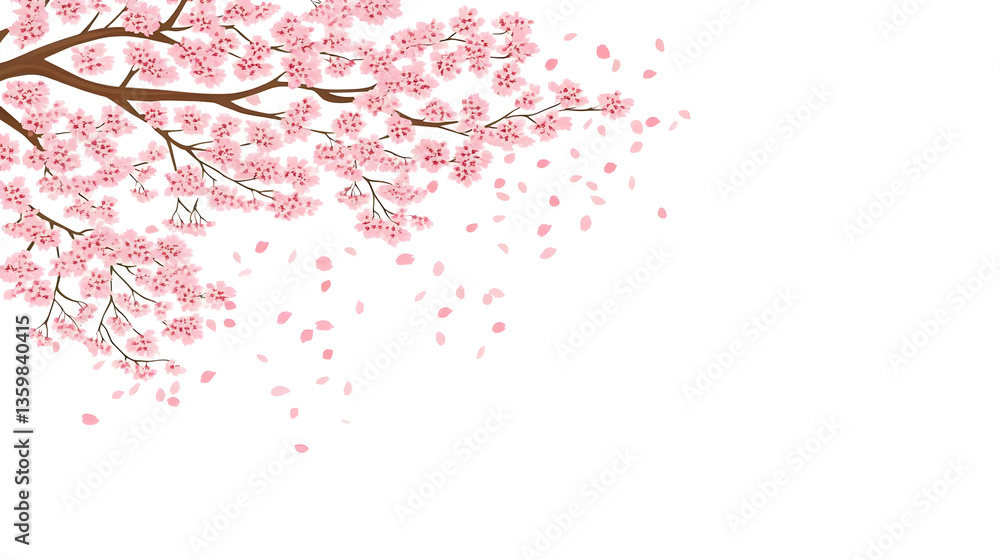Illustration of Blooming Cherry Blossom Branch with Transparent Background Illustration of Blooming Cherry Blossom Branch with Transparent Background