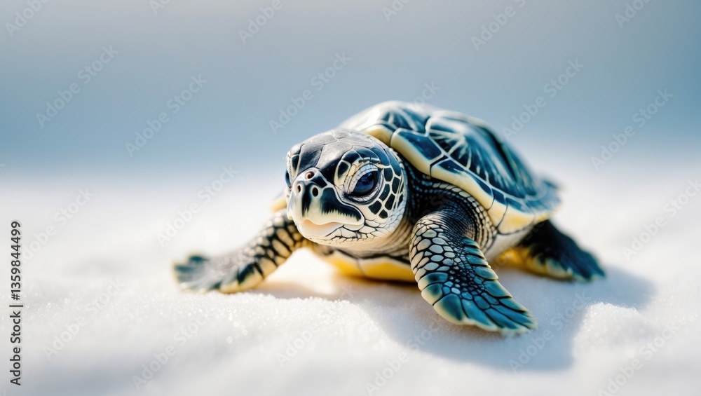 Obraz premium White background featuring an adorable baby sea turtle.