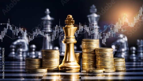 Strategic Moves: The image is of a chess game, with golden coins, figures, and financial graphs, a conceptual depiction of business strategy and financial acumen.