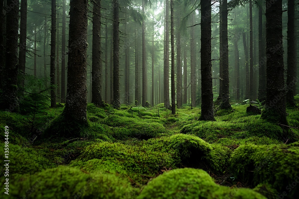 Obraz premium Moss-clad woods craft a calm and unified mood with its close and softly charming setting 