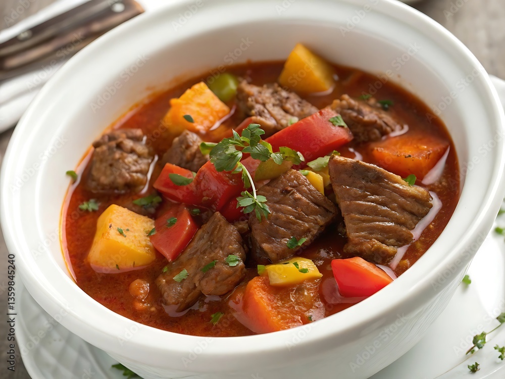 Delicious and hearty beef stew in a bowl. Delicious and hearty beef stew in a bowl.