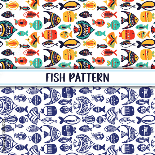 Colorful fishes vector seamless pattern
