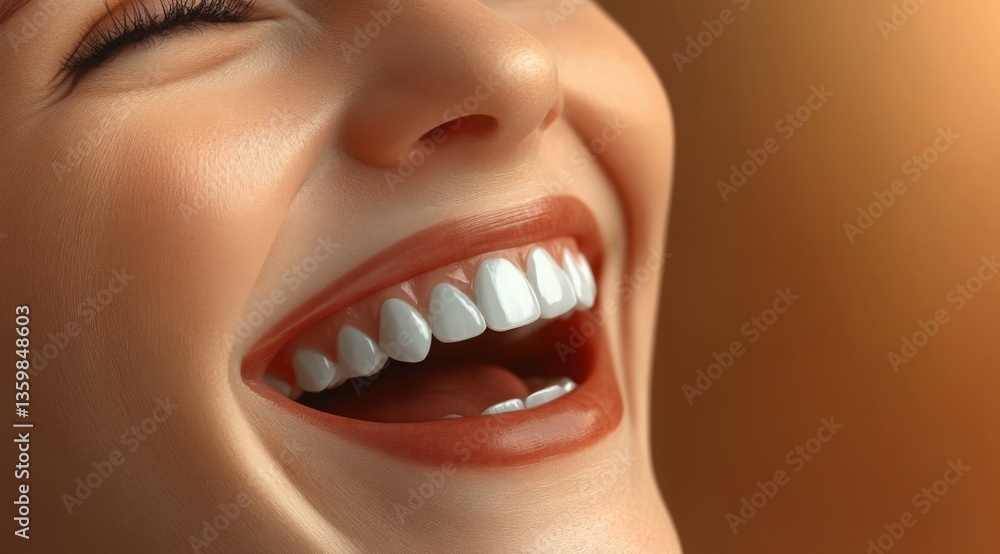 Obraz premium Close-up of a joyful face with gleaming white teeth and glossy lips, expressing uncontained laughter and happiness