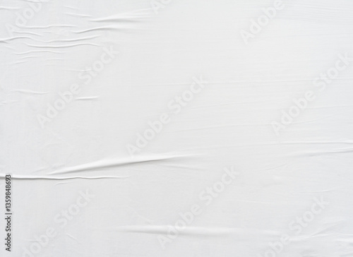 White paper texture, wet crumpled glued poster paper background