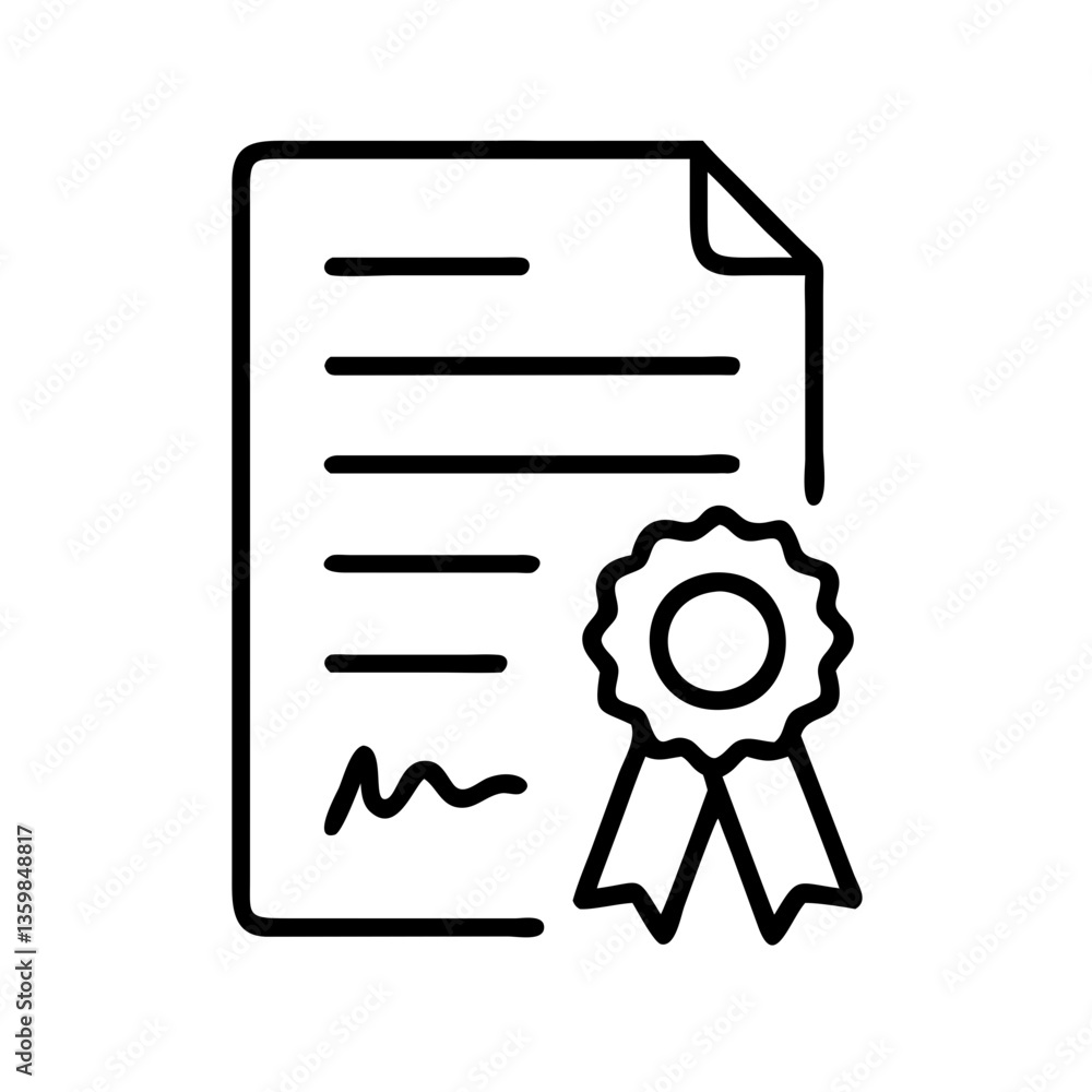 Certificate icon with badge and ribbon on a white background Certificate icon with badge and ribbon on a white background