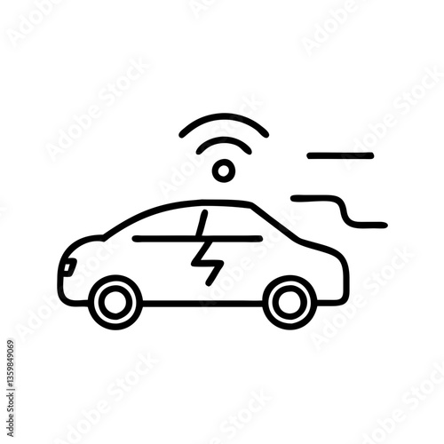Self-Driving Electric Vehicle Icon with Wireless Signal  