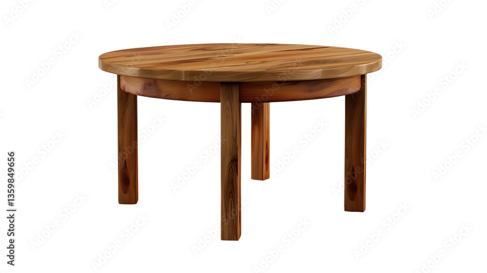 Round Wooden Table: A simple and elegant round wooden table, captured with a high-angle view, highlighting the natural grain of the wood and sturdy construction. Round Wooden Table: A simple and elegant round wooden table, captured with a high-angle view, highlighting the natural grain of the wood and sturdy construction.