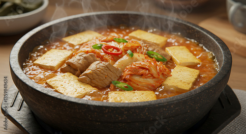 Steaming Hot Kimchi Jjigae with Tofu and Pork A Delicious Korean Stew Recipe
