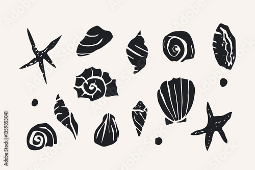 Flat vector ink seashells collection