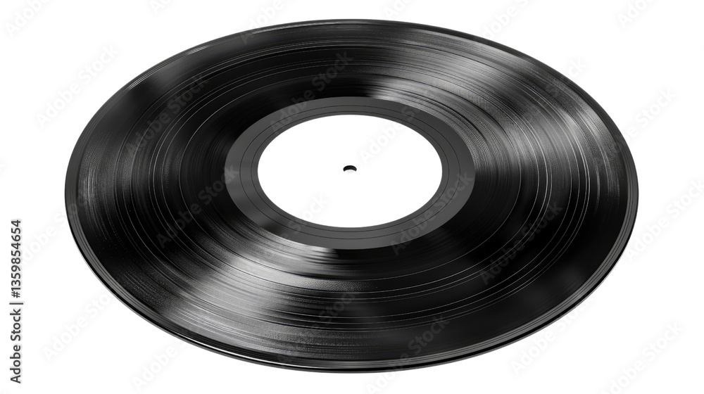 Obraz premium Vintage Vinyl Groove: A close-up perspective of a classic vinyl record, showcasing its iconic concentric grooves and blank center label.