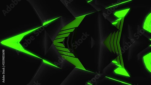 Green Triangular Futuristic Game BG Tech Robot Electronic Alien Machine Technology Geometry Animated Scene for Event. Motion Graphics DJ Event Digital Technology Animation VJ Visuals