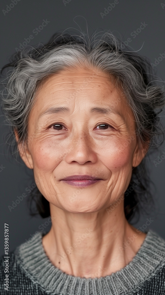 Portrait of a Smiling Senior Asian Woman with Gray Hair Portrait of a Smiling Senior Asian Woman with Gray Hair