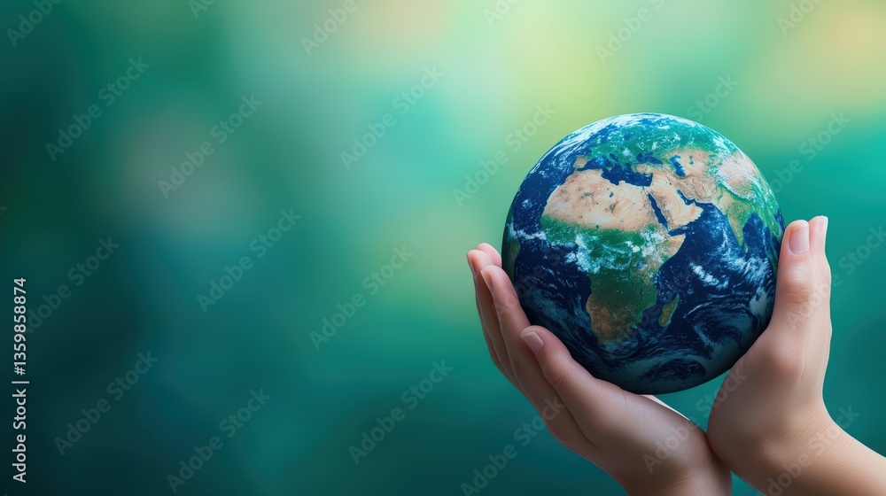 A pair of hands gently holds a globe, symbolizing care for the Earth and its environment against a soft, blurred background, Sustainable Living. A pair of hands gently holds a globe, symbolizing care for the Earth and its environment against a soft, blurred background, Sustainable Living.