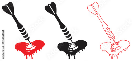 Bleeding Heart Dart Piercing Vector Illustration. Isolated On Transparent Background.