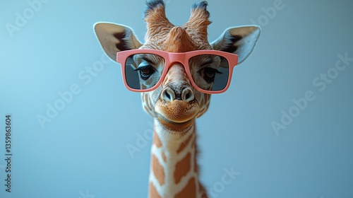 Cute giraffe wearing pink sunglasses