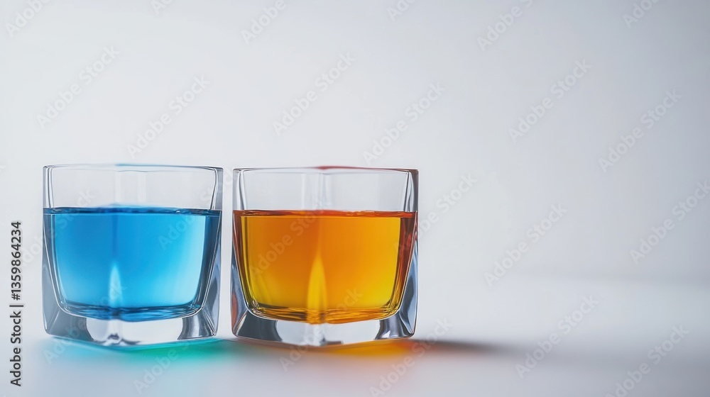 Two glasses filled with colorful liquids Two glasses filled with colorful liquids