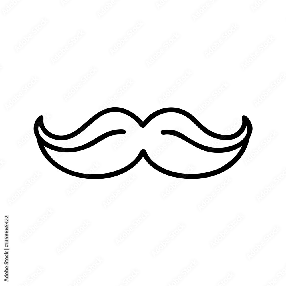 Curled mustache icon in black outline on white background Curled mustache icon in black outline on white background