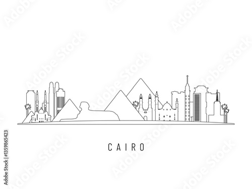Detailed Cairo skyline vector illustration. Cairo buildings in line art style, perfect for modern designs.