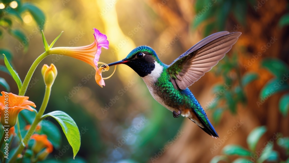 At Madera Canyon, a male Broad-billed Hummingbird was observed feeding on Nicotiana.