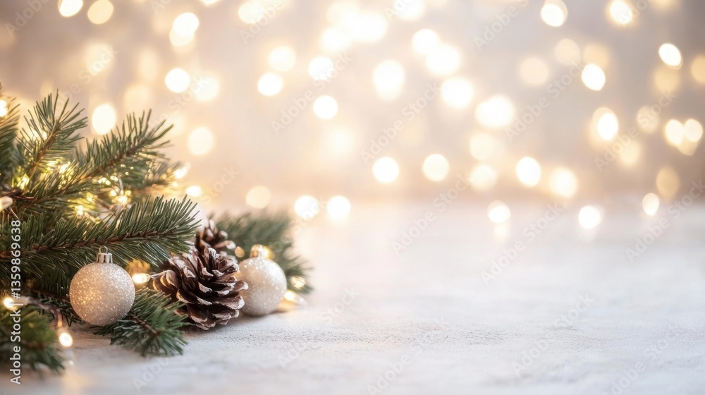 Fototapeta premium Christmas Lights with Pinecone Decor