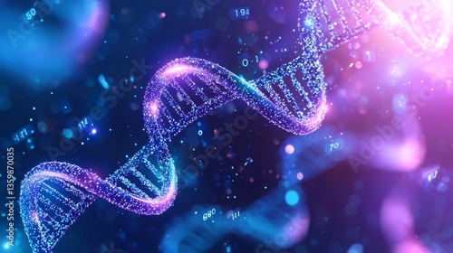 Futuristic Biotech DNA Strand with Genetic Code