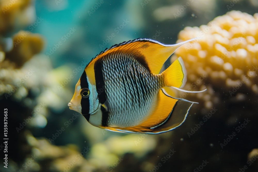 Naklejka premium Vibrant Angelfish in Coral Reef Aquarium