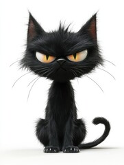 halloween 3d funny cartoon black cat personage isolated stock photo on white background.