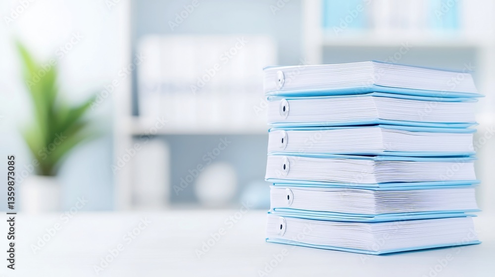 custom made wallpaper toronto digitalMinimalist medical workspace, bright and clear, neatly stacked patient files, professional healthcare teamwork in the background, calm and reliable atmosphere, organized and efficient design