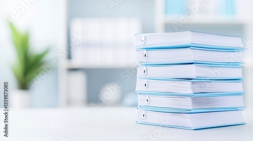 Wallpaper Mural Minimalist medical workspace, bright and clear, neatly stacked patient files, professional healthcare teamwork in the background, calm and reliable atmosphere, organized and efficient design Torontodigital.ca