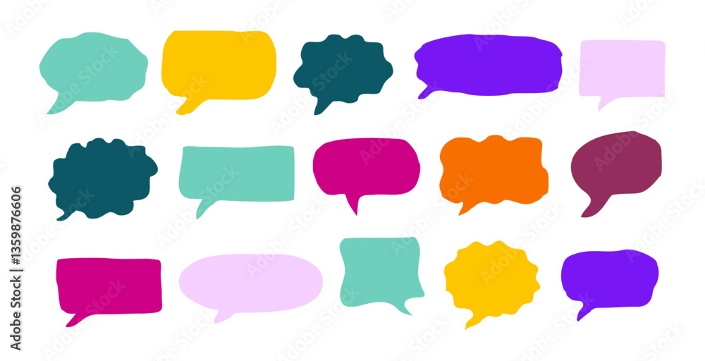 A set of colorful speech bubbles with a variety of shapes and sizes. Flat vector illustrations isolated on transparent background A set of colorful speech bubbles with a variety of shapes and sizes. Flat vector illustrations isolated on transparent background