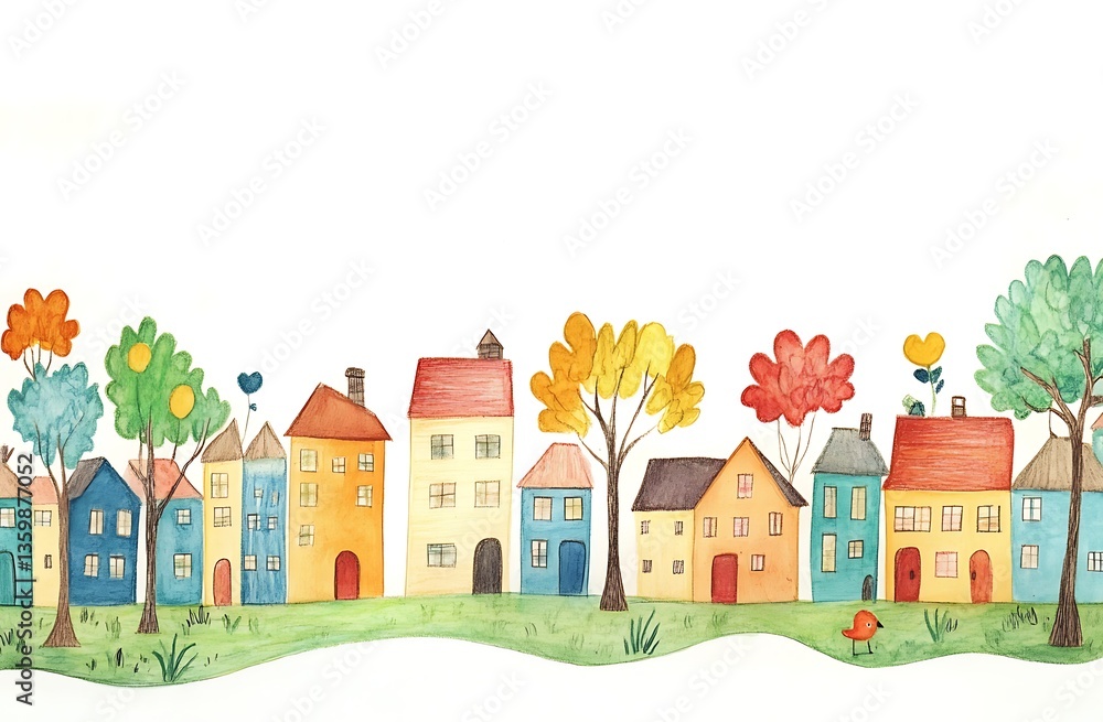 Naklejka premium Colorful Village Illustration