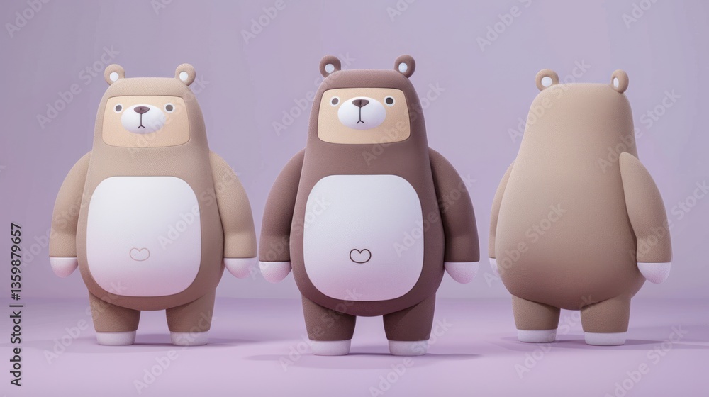 3D Rendered Cartoon Bear, Studio Shot, for Children's Illustration 3D Rendered Cartoon Bear, Studio Shot, for Children's Illustration