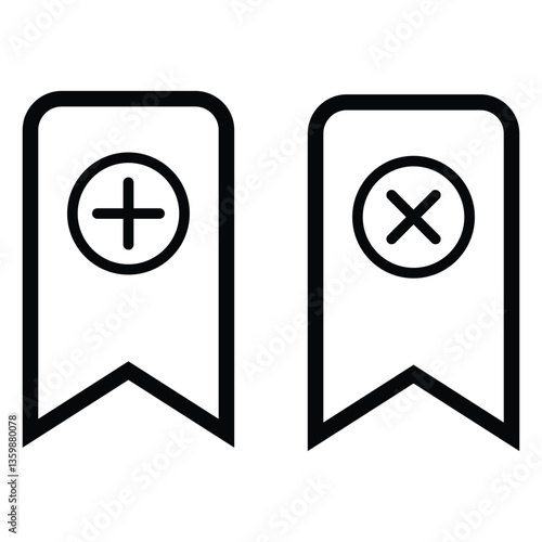 Bookmark outline vector icon set. Containing click button, add, remove, star favorite, rename or edit, list, save, settings, enter, copy, primary, open, manager, show icon illustration.